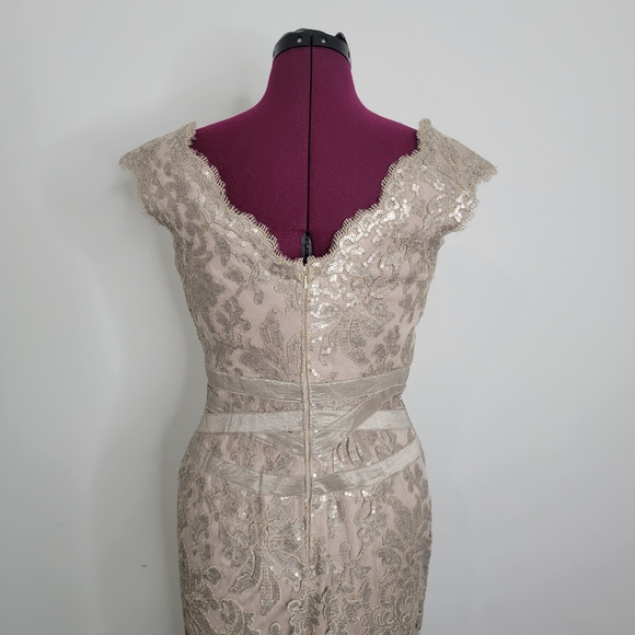 Tadashi Shoji Cocktail Sheath Bodycon Shiny Sequin Smokey Lt. Brown Dress Size 8 - Picture 3 of 15